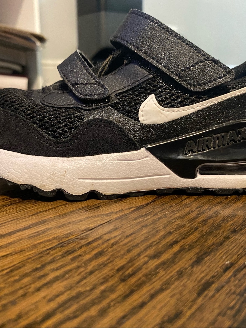 Nike Kids Black and White Velcro Air Max Style Sneakers